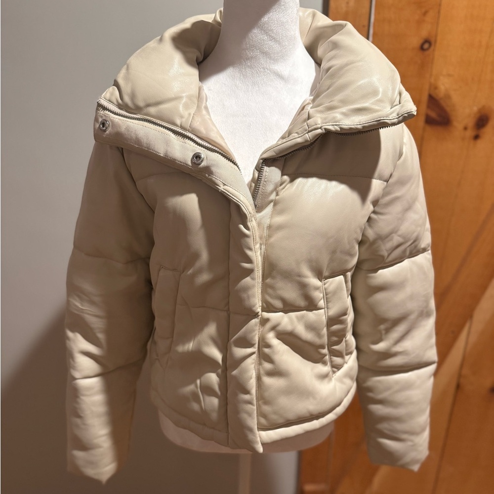 Abercrombie Vegan Leather Mini Puffer Jacket, XS